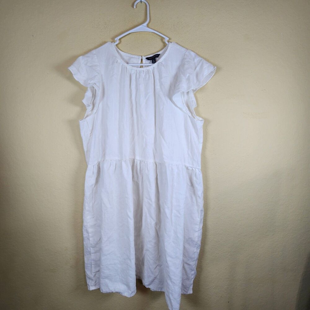 Banana Republic Women’s XL drop waist white Linen Cotton cottage Dress Lagenlook